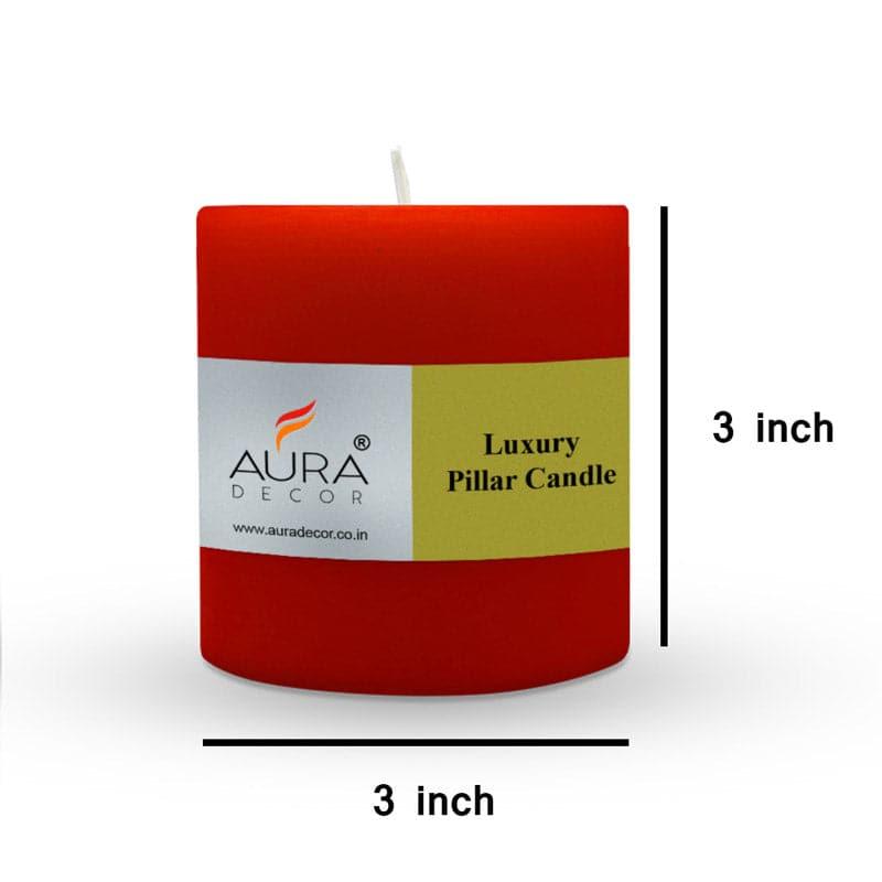 Buy Rence Unscented Short Pillar Candle (Red) - Set Of Three Candles from Vaaree