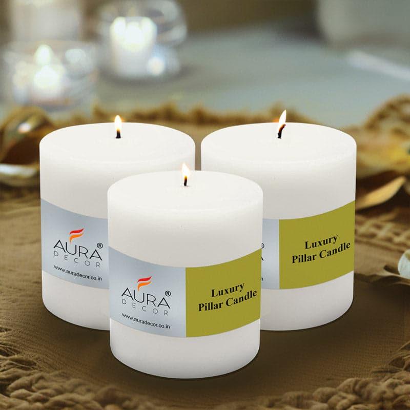 Buy Rence Unscented Short Pillar Candle (White) - Set Of Three Candles from Vaaree