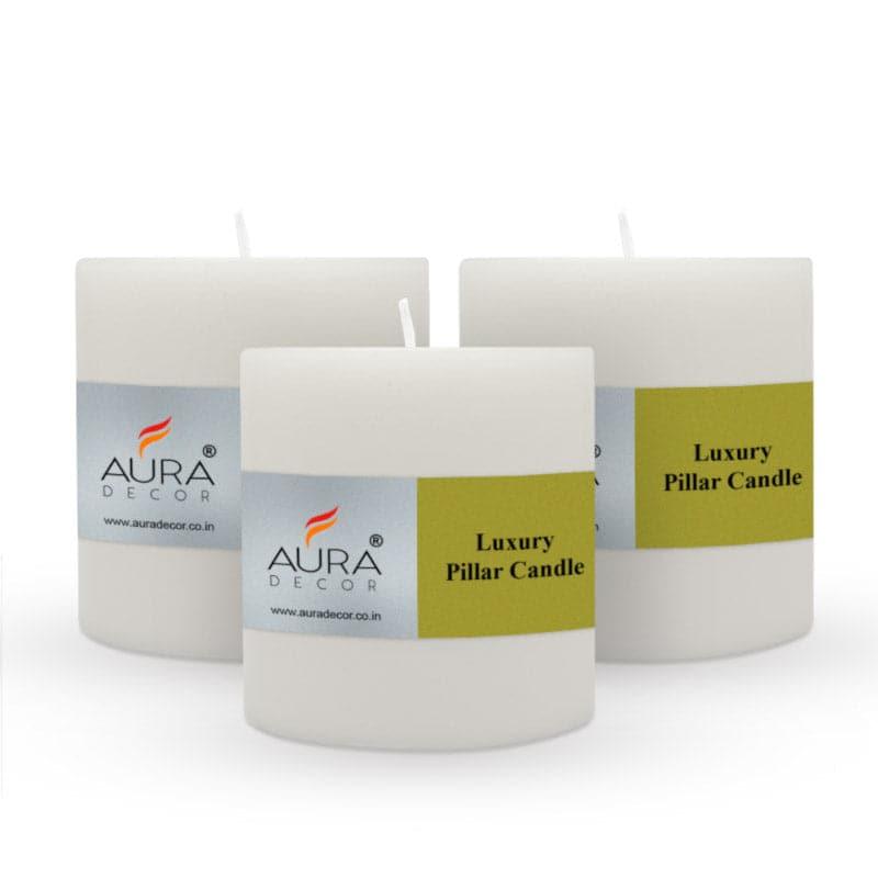 Buy Rence Unscented Short Pillar Candle (White) - Set Of Three Candles from Vaaree