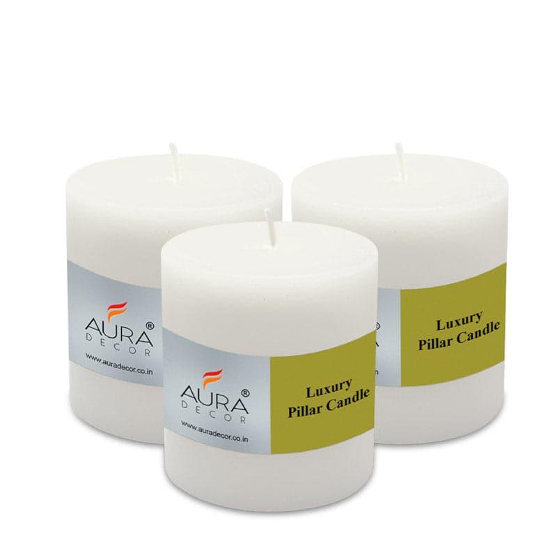 Buy Rence Unscented Short Pillar Candle (White) - Set Of Three Candles from Vaaree