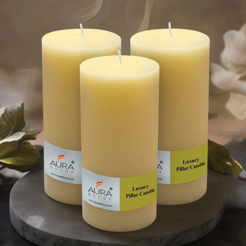 Buy Rence Unscented Tall Pillar Candle (Ivory) - Set Of Three Candles from Vaaree