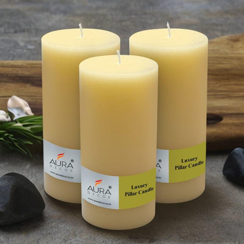 Buy Rence Unscented Tall Pillar Candle (Ivory) - Set Of Three Candles from Vaaree