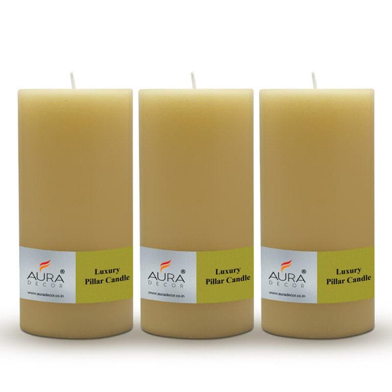 Buy Rence Unscented Tall Pillar Candle (Ivory) - Set Of Three Candles from Vaaree