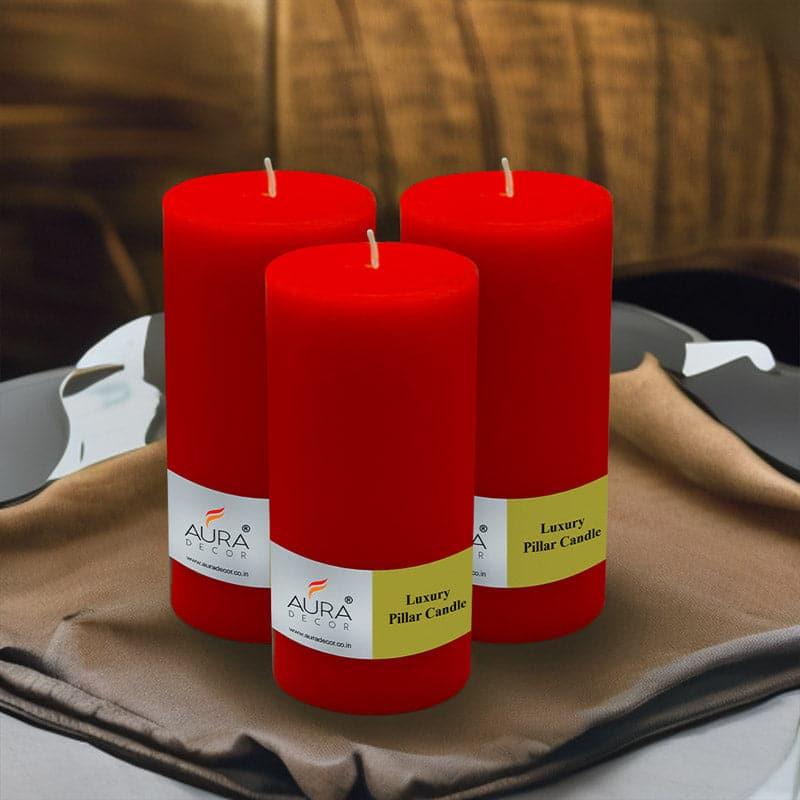 Buy Rence Unscented Tall Pillar Candle (Red) - Set Of Three Candles from Vaaree