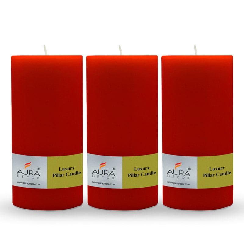 Buy Rence Unscented Tall Pillar Candle (Red) - Set Of Three Candles from Vaaree