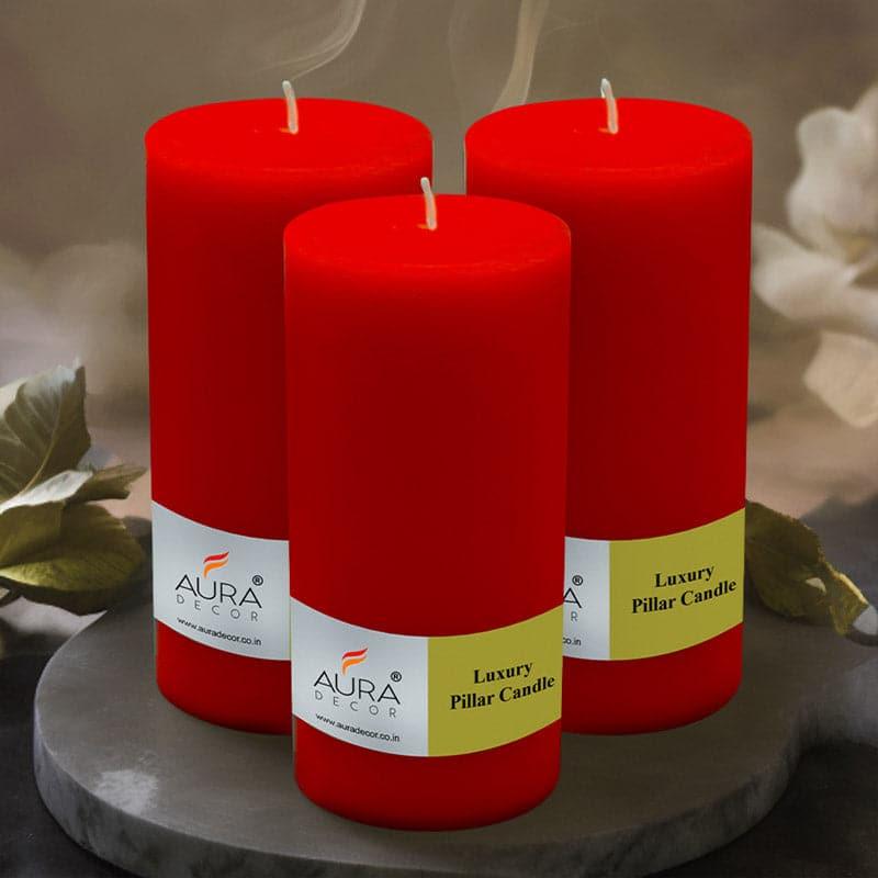 Buy Rence Unscented Tall Pillar Candle (Red) - Set Of Three Candles from Vaaree