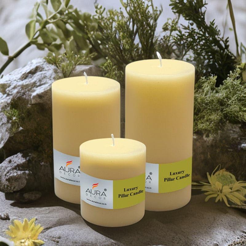 Buy Sonah Unscented Pillar Candle (Ivory) - Set Of Three Candles from Vaaree