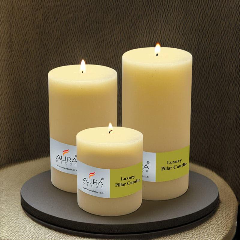 Buy Sonah Unscented Pillar Candle (Ivory) - Set Of Three Candles from Vaaree