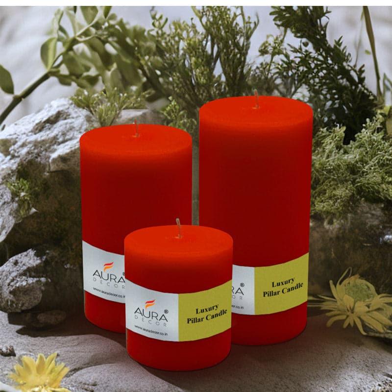 Buy Sonah Unscented Pillar Candle (Red) - Set Of Three Candles from Vaaree