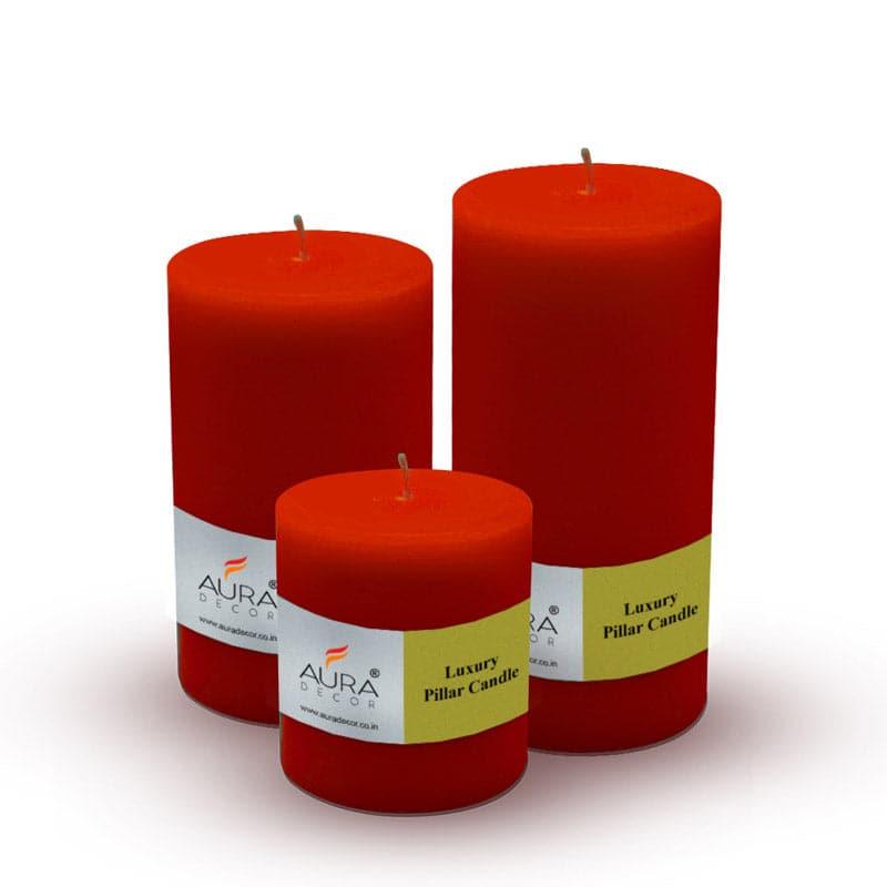 Buy Sonah Unscented Pillar Candle (Red) - Set Of Three Candles from Vaaree