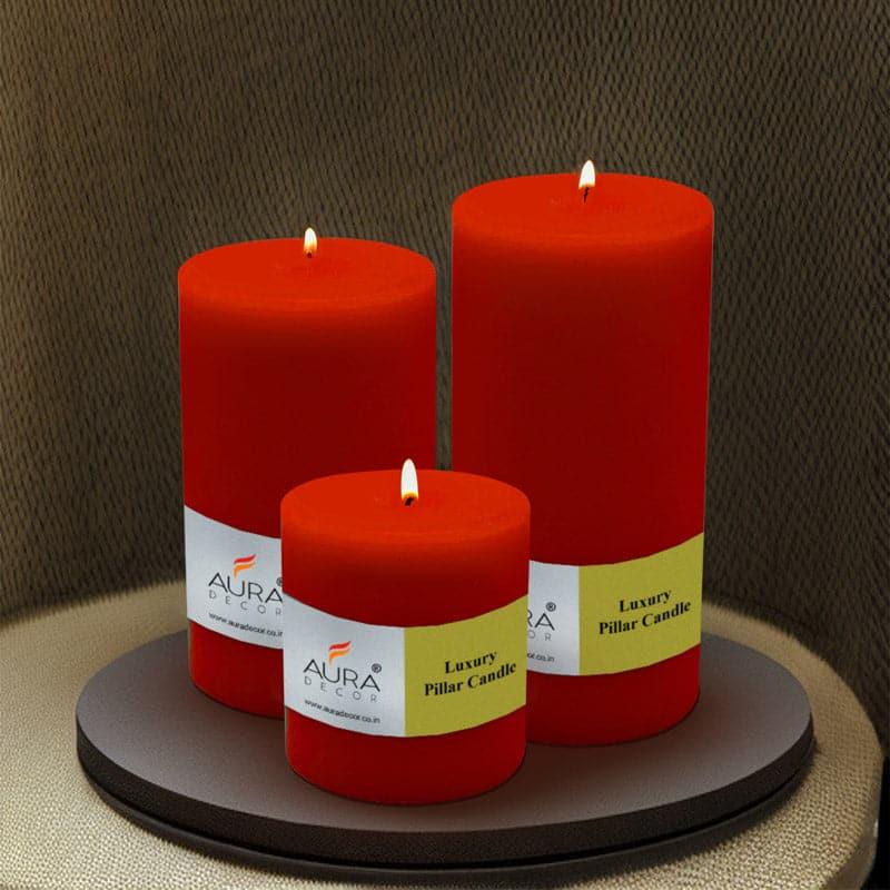 Buy Sonah Unscented Pillar Candle (Red) - Set Of Three Candles from Vaaree