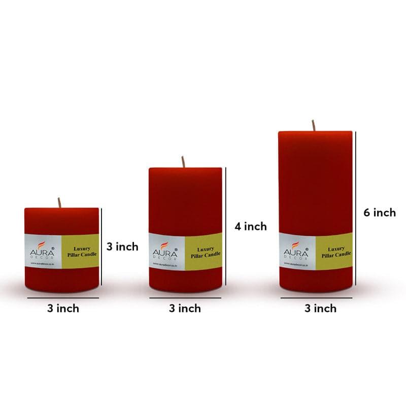 Buy Sonah Unscented Pillar Candle (Red) - Set Of Three Candles from Vaaree