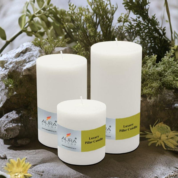 Candles - Sonah Unscented Pillar Candle (White) - Set Of Three