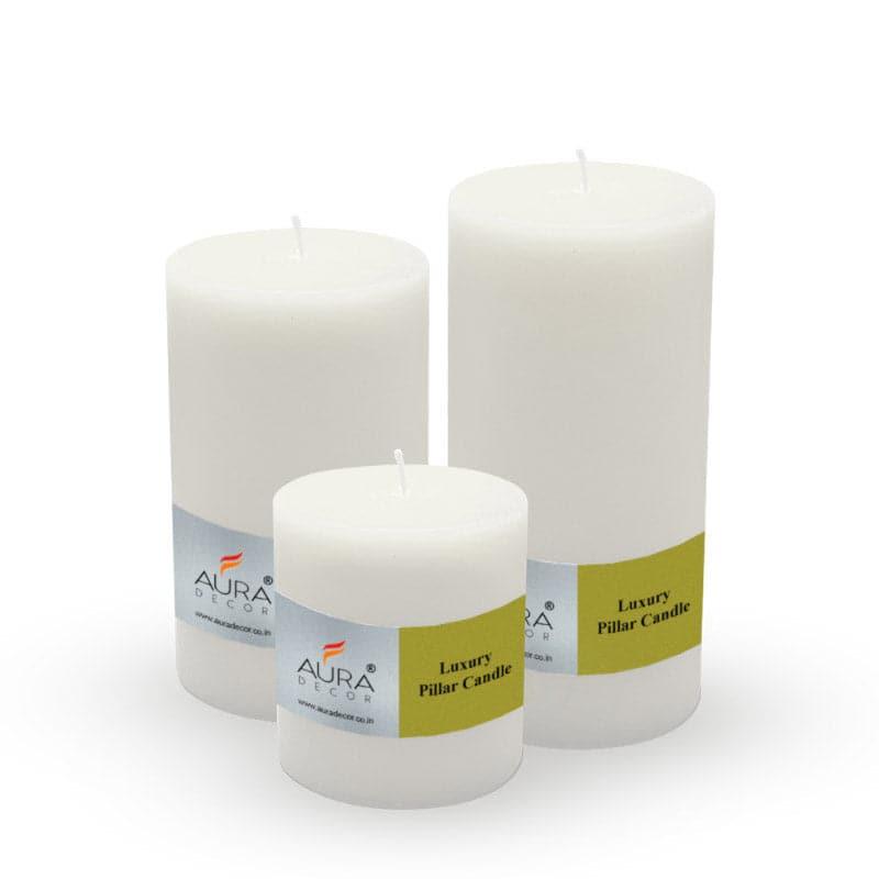 Buy Sonah Unscented Pillar Candle (White) - Set Of Three Candles from Vaaree