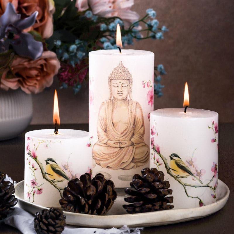 Candles - Tranquil Buddha Unscented Pillar Candle - Set Of Three