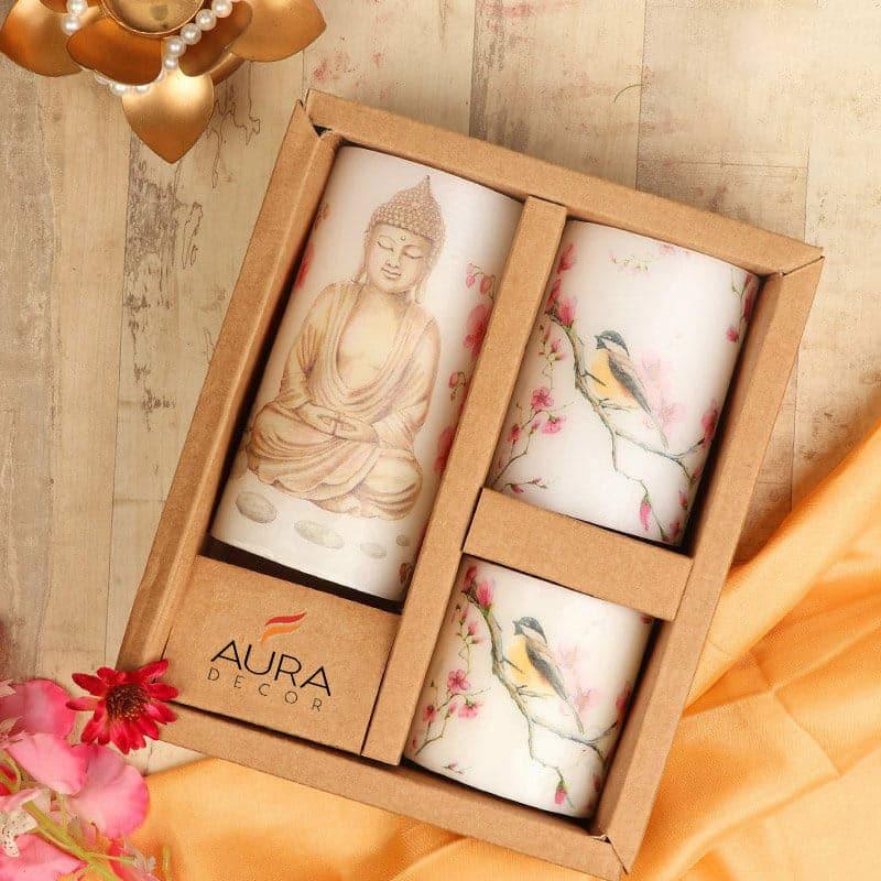 Candles - Tranquil Buddha Unscented Pillar Candle - Set Of Three