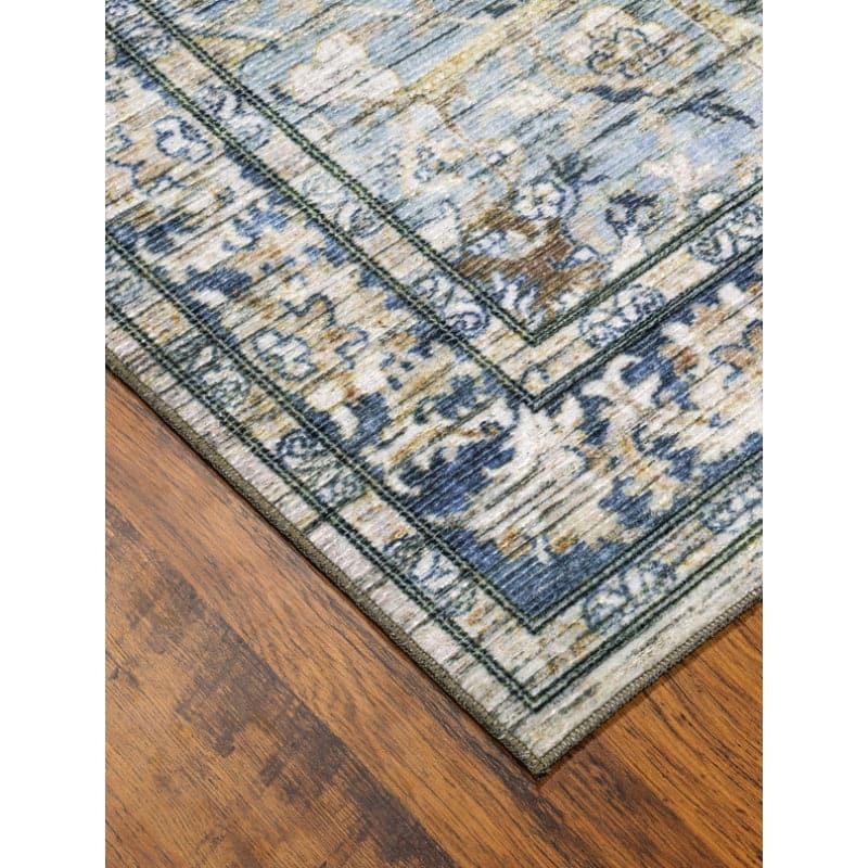 Carpet - Evina Ethnic Anti Slip Carpet - Beige & Aqua