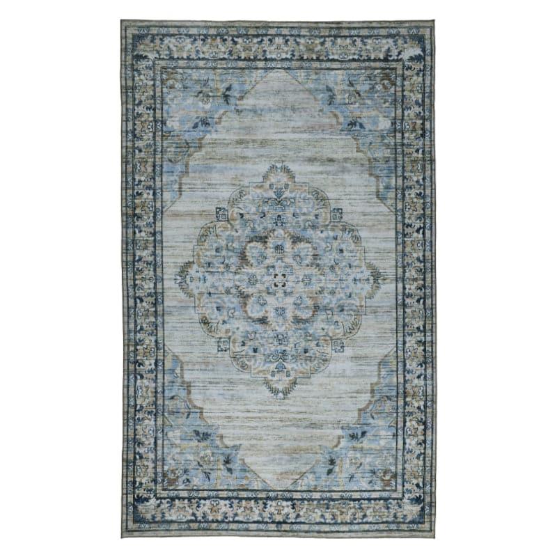 Carpet - Evina Ethnic Anti Slip Carpet - Beige & Aqua