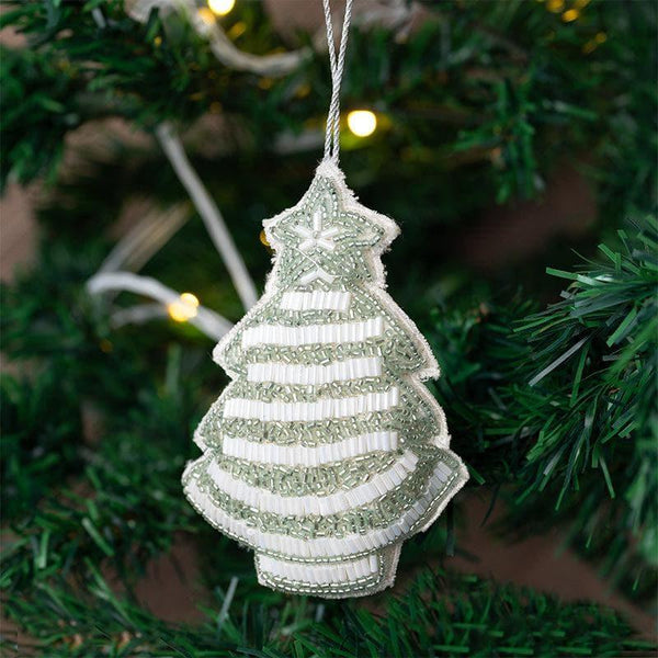 Christmas Ornaments - Beaded Christmas Tree Hanging - Set Of Six