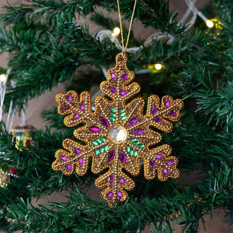 Buy Beaded Glitter Snowflake Christmas Ornament - Set Of Two Christmas Ornaments from Vaaree