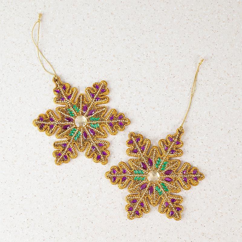 Buy Beaded Glitter Snowflake Christmas Ornament - Set Of Two Christmas Ornaments from Vaaree