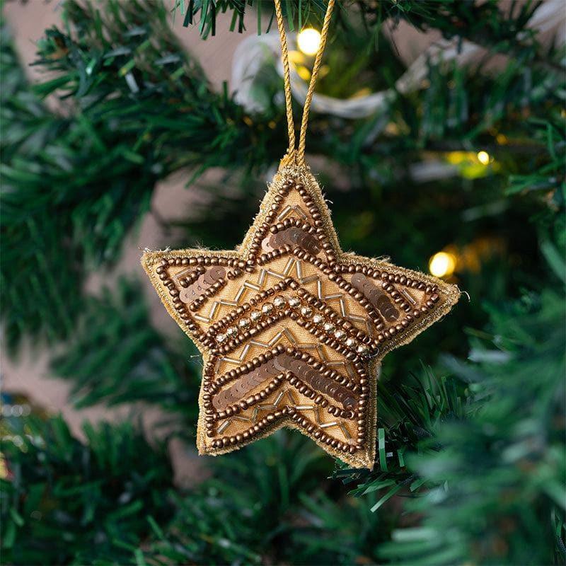 Buy Golden Beaded Christmas Star - Set Of Four Christmas Ornaments from Vaaree