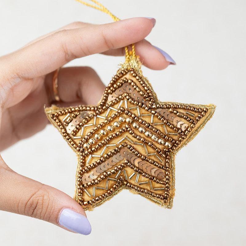 Buy Golden Beaded Christmas Star - Set Of Four Christmas Ornaments from Vaaree