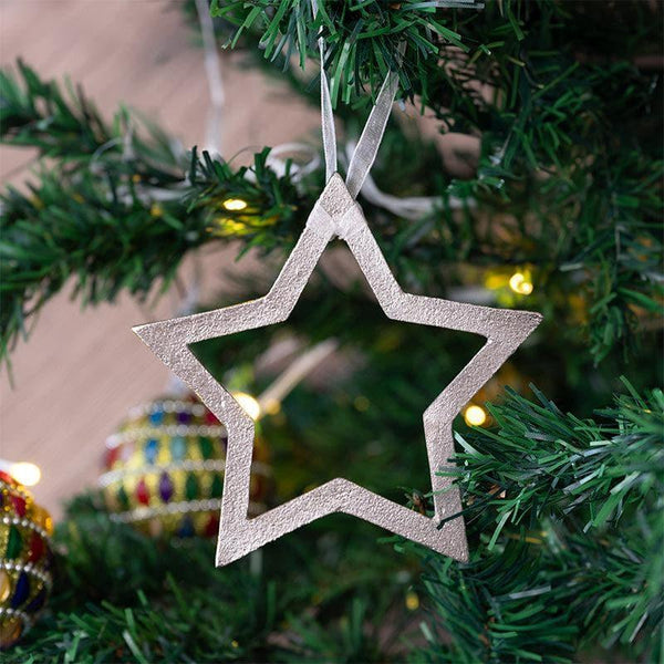 Christmas Ornaments - Golden Glitter Christmas Star - Set Of Six