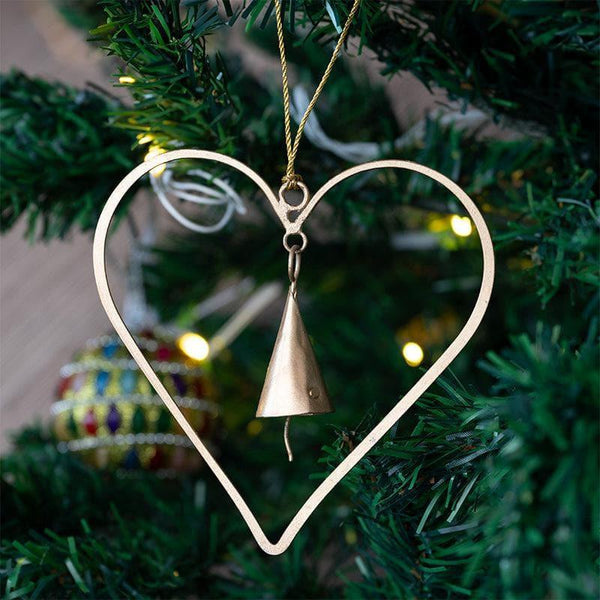 Buy Golden Heart With Bell Christmas Ornaments - Set Of Four Christmas Ornaments from Vaaree