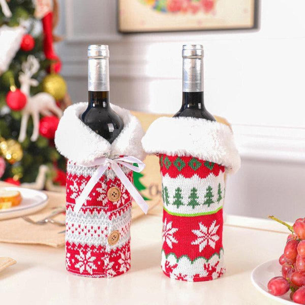 Christmas Ornaments - Jingle Fur Wine Bottle Cover - Set Of Two