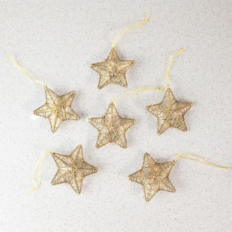 Buy Merry Metal Christmas Stars (Gold) - Set Of Six Christmas Ornaments from Vaaree