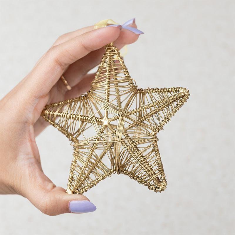 Buy Merry Metal Christmas Stars (Gold) - Set Of Six Christmas Ornaments from Vaaree