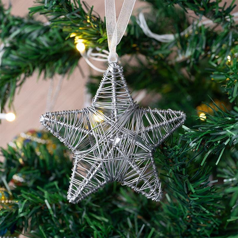 Buy Merry Metal Christmas Stars (Silver) - Set Of Six Christmas Ornaments from Vaaree