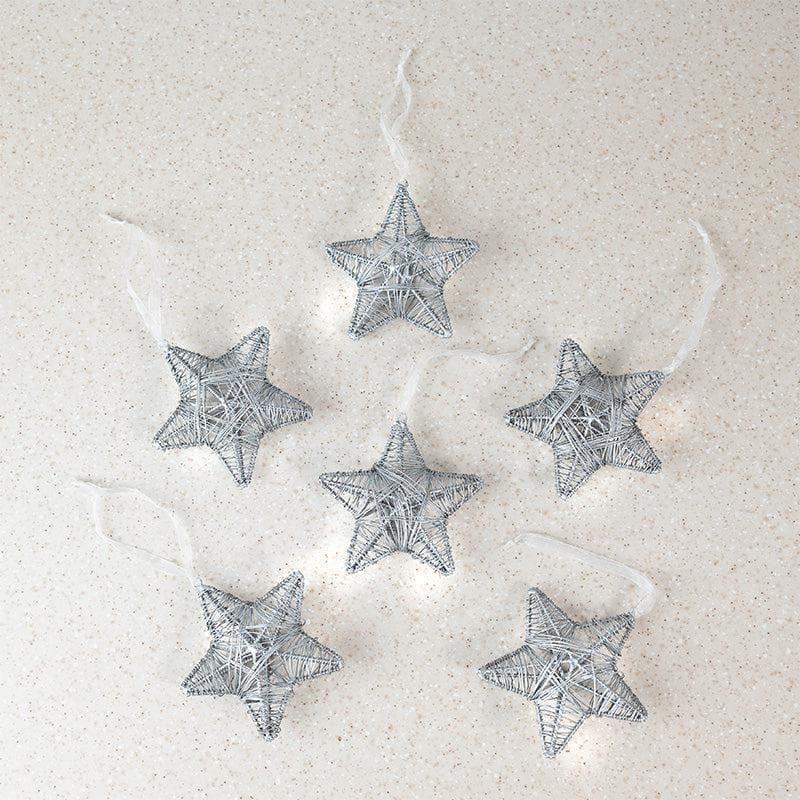 Buy Merry Metal Christmas Stars (Silver) - Set Of Six Christmas Ornaments from Vaaree