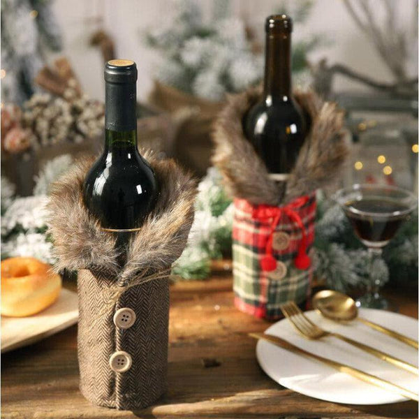 Christmas Ornaments - Reindeer Coat Wine Bottle Cover - Set Of Two