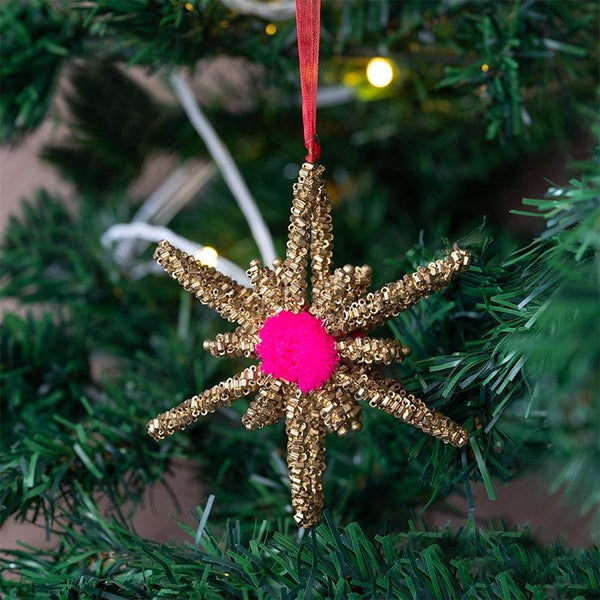 Buy Snowstar Christmas Ornament (Pink) - Set Of Three Christmas Ornaments from Vaaree