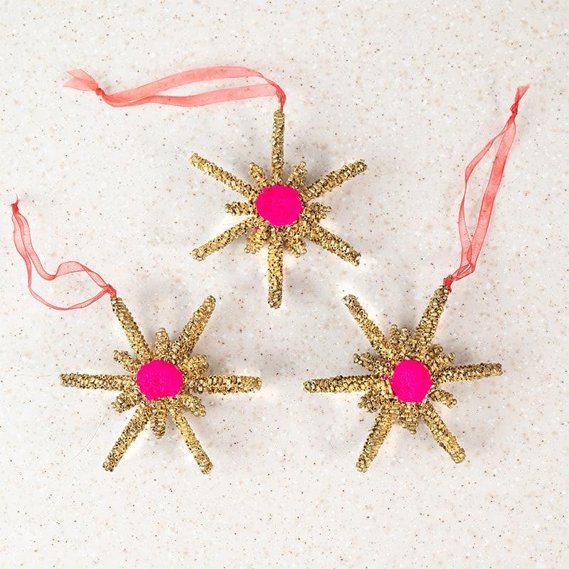 Buy Snowstar Christmas Ornament (Pink) - Set Of Three Christmas Ornaments from Vaaree