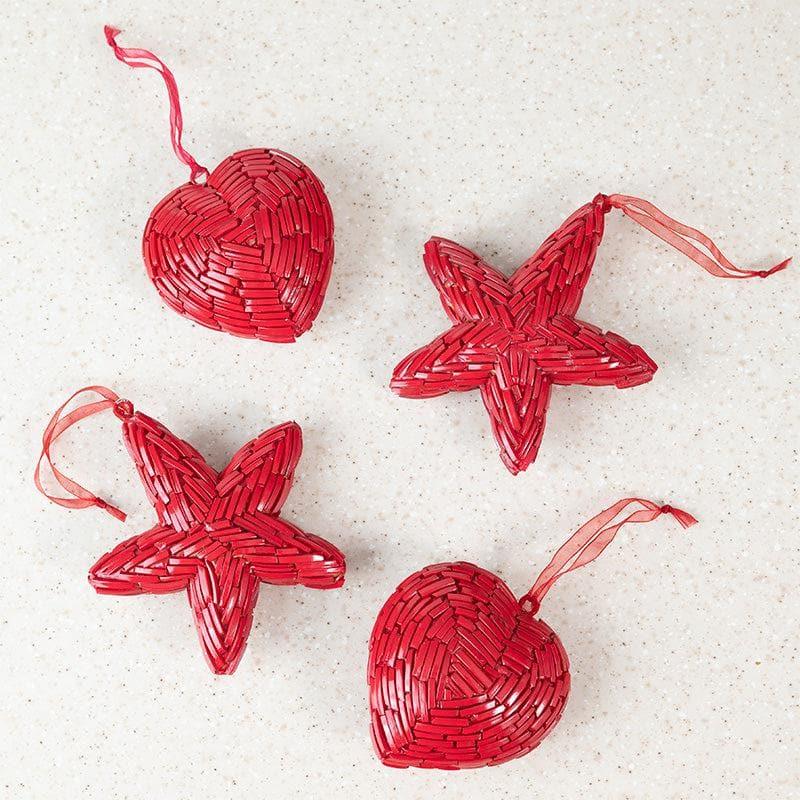 Buy Twinkle Heart Christmas Ornaments (Red) - Set Of Four Christmas Ornaments from Vaaree