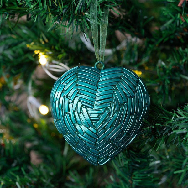 Buy Twinkle Heart Christmas Ornaments (Teal) - Set Of Four Christmas Ornaments from Vaaree