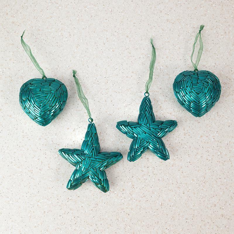 Buy Twinkle Heart Christmas Ornaments (Teal) - Set Of Four Christmas Ornaments from Vaaree