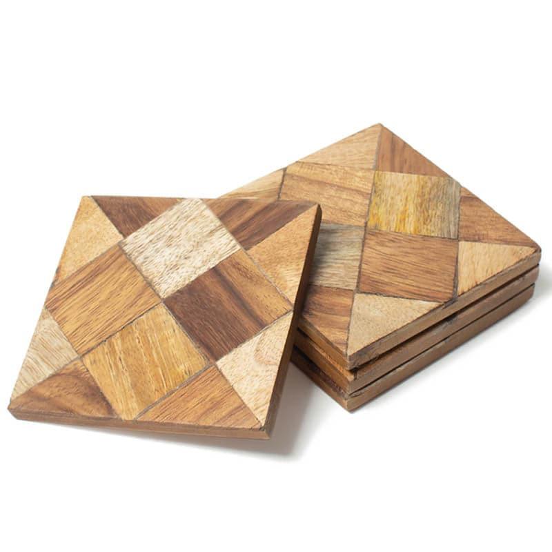 Buy Applique Design Wooden Coaster - Set Of Four Coasters from Vaaree