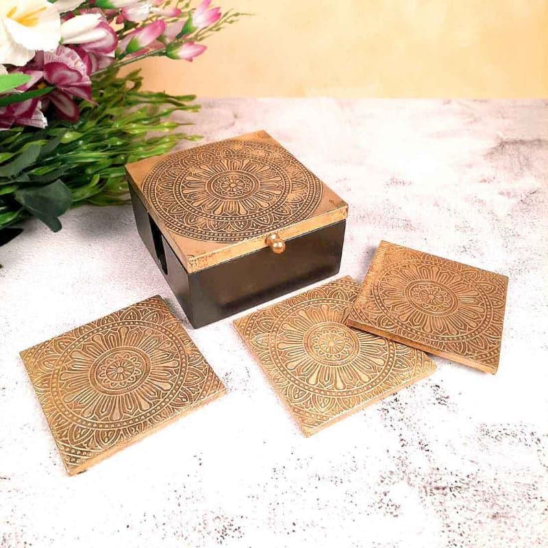 Buy Aurik Wood Coaster With Box - Set Of Six Coasters from Vaaree