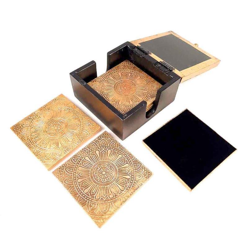 Buy Aurik Wood Coaster With Box - Set Of Six Coasters from Vaaree