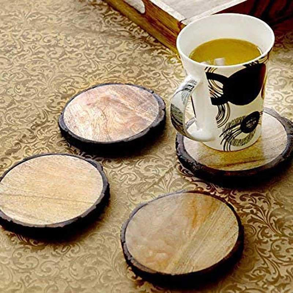 Buy Circular Wooden Bark Coasters - Set Of Four Coasters from Vaaree