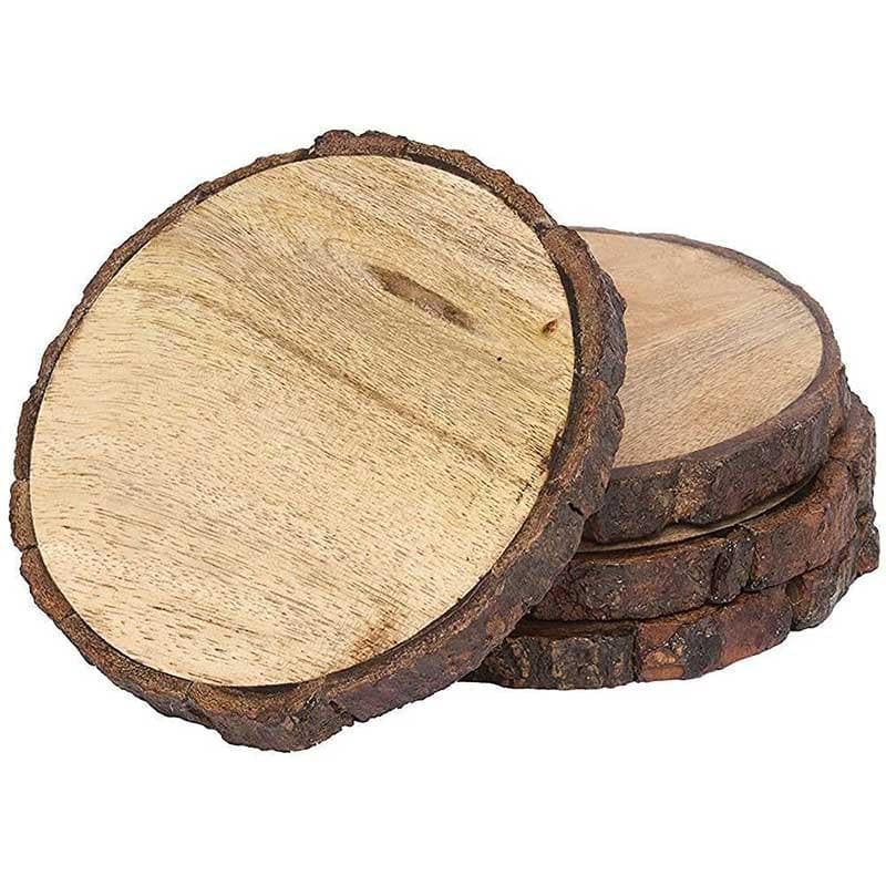 Buy Circular Wooden Bark Coasters - Set Of Four Coasters from Vaaree