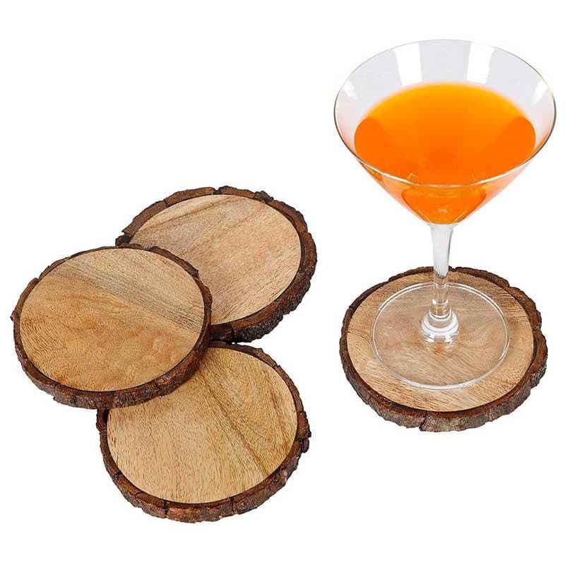 Buy Circular Wooden Bark Coasters - Set Of Four Coasters from Vaaree