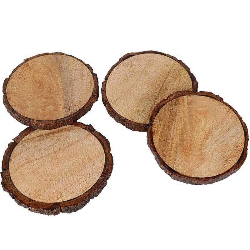 Buy Circular Wooden Bark Coasters - Set Of Four Coasters from Vaaree