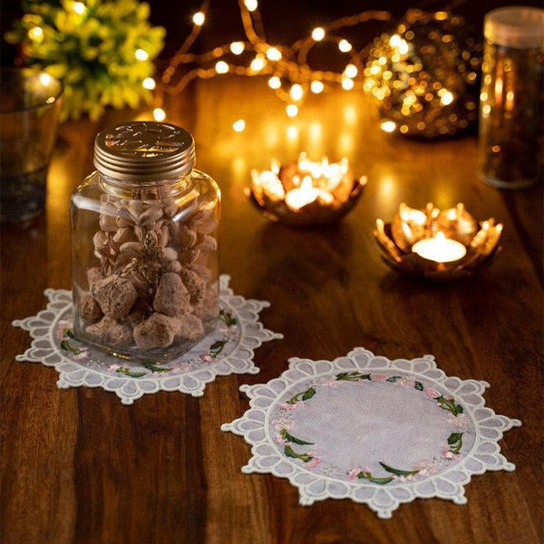 Buy Coaster - Embroidered Cherry Blossom Doily - Set Of Two at Vaaree online