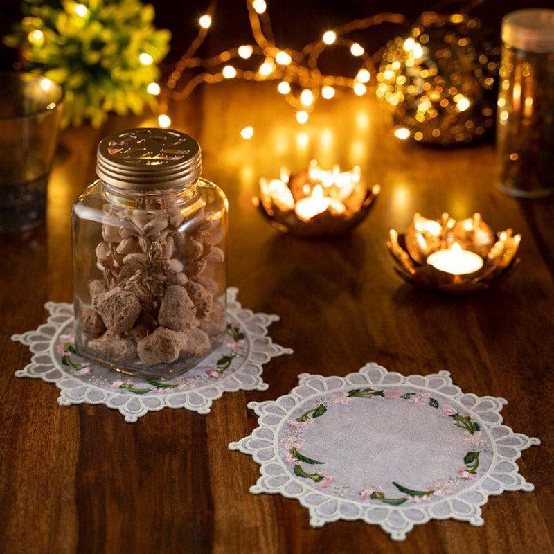 Buy Coaster - Embroidered Cherry Blossom Doily - Set Of Two at Vaaree online