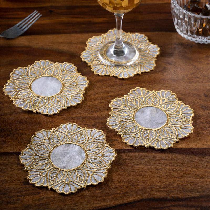 Buy Embroidered Golden Flow Foster Doily - Set Of Two Coasters from Vaaree